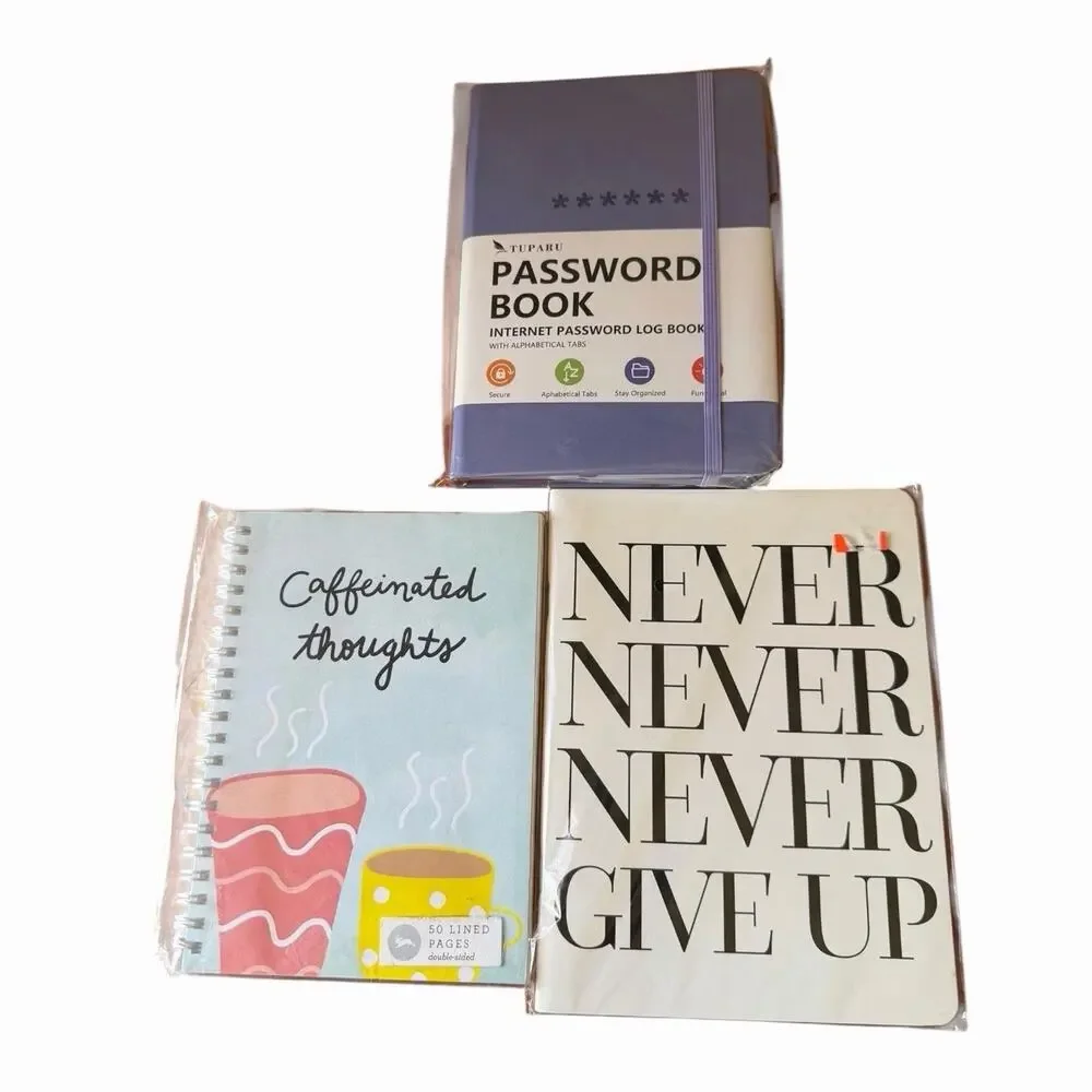 Password Book Notebook Bundle Never Give Up Caffeinated Thoughts Desk Stationery